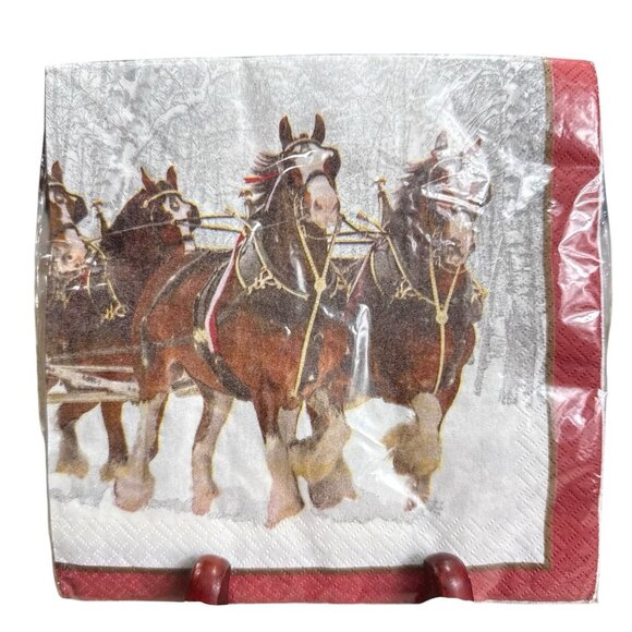 Budweiser Clydesdales Christmas Napkins 16 Count 12 7/8in x 12 3/4in. Lot of 1 - Picture 4 of 6